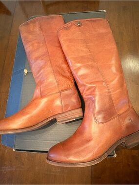 Frye Tall Leather Riding Boots in Warm Brown